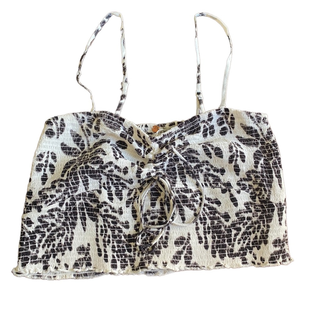 Free People Black and White Smocked Crop Top
